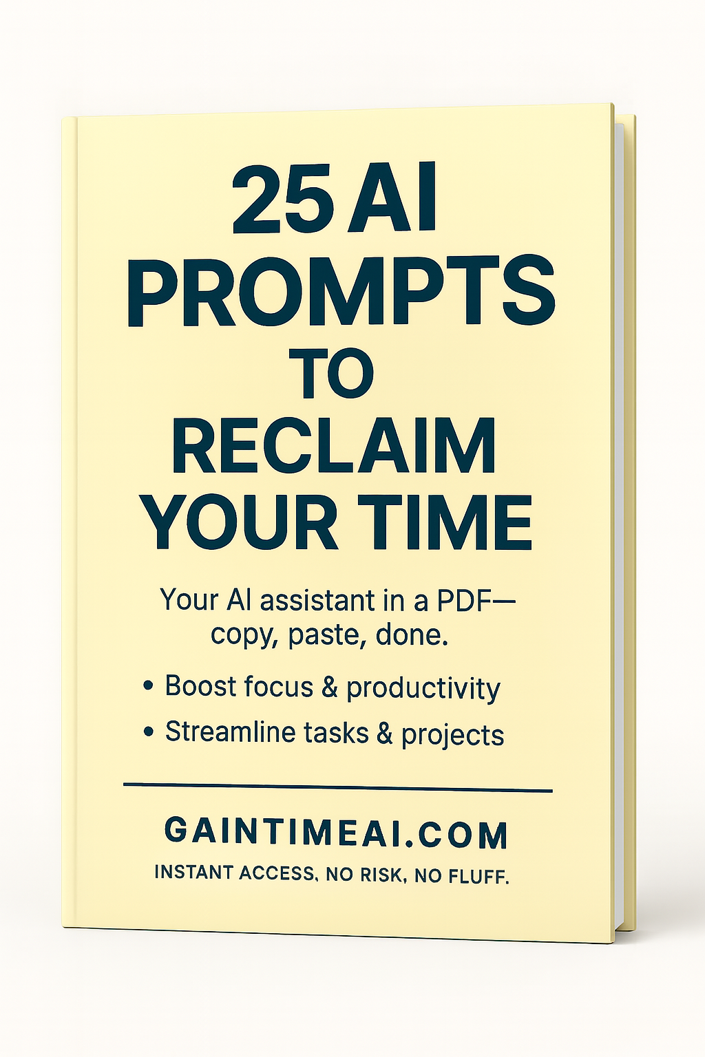 25 AI Prompts to Reclaim Your Time - yellow PDF cover for productivity and workflow optimization