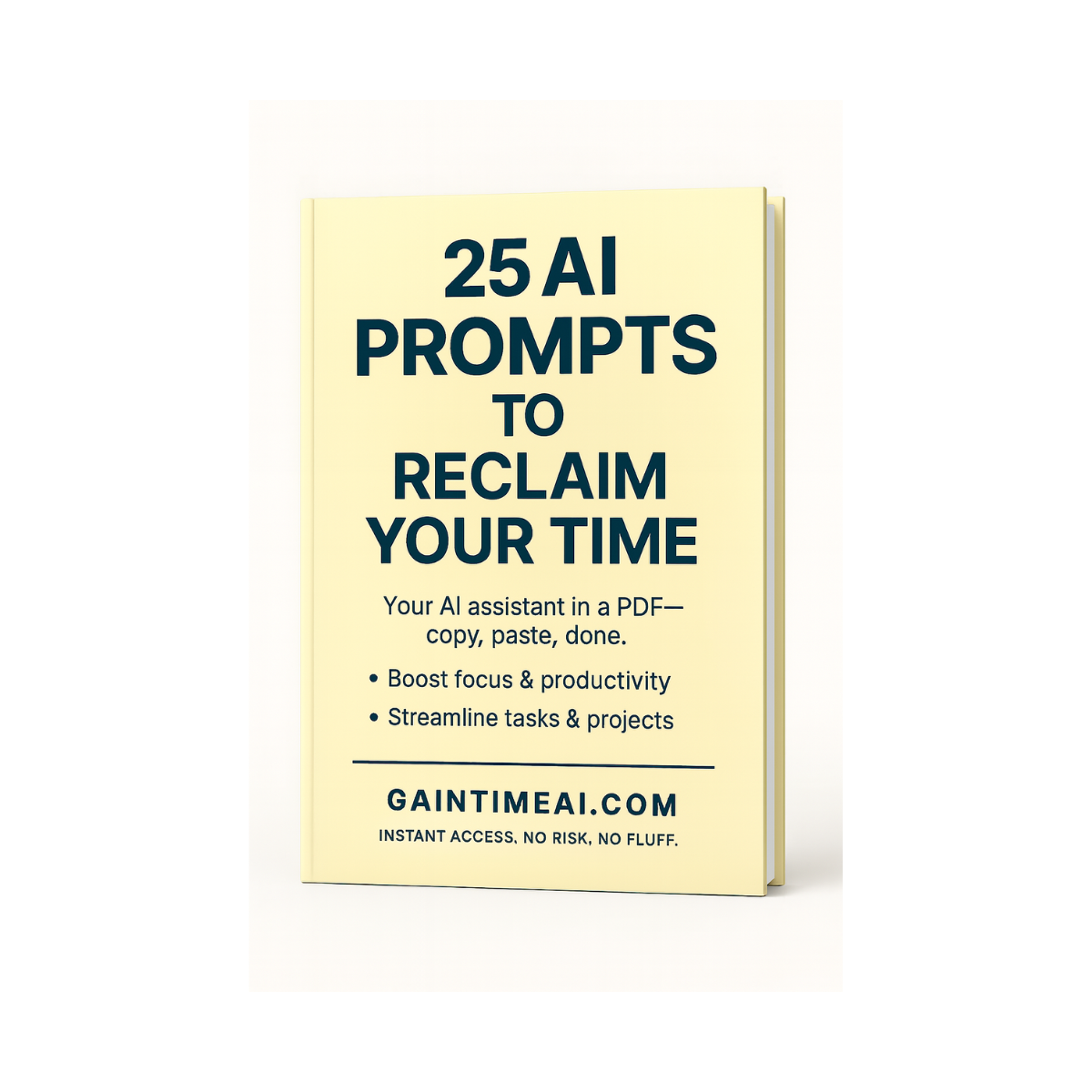 25 AI Prompts to Reclaim Your Time - yellow PDF cover for productivity and workflow optimization