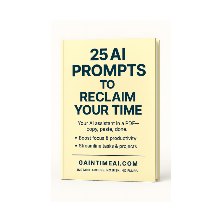 25 AI Prompts to Reclaim Your Time - yellow PDF cover for productivity and workflow optimization